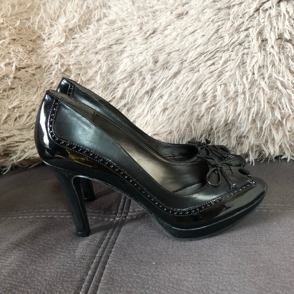 APOSTROPHE Black Peep Toe Heels S8.5 - Picture 1 of 9